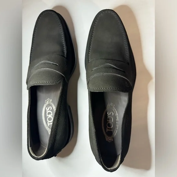 TODS Mens Suede Penny Loafers dark dark brown